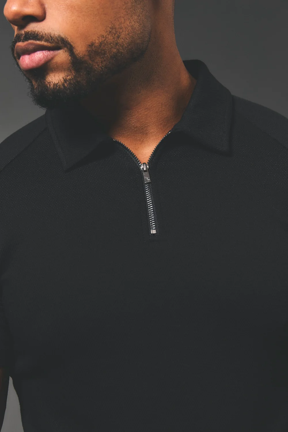 Zip Neck Polo Shirt in Black - Image 4