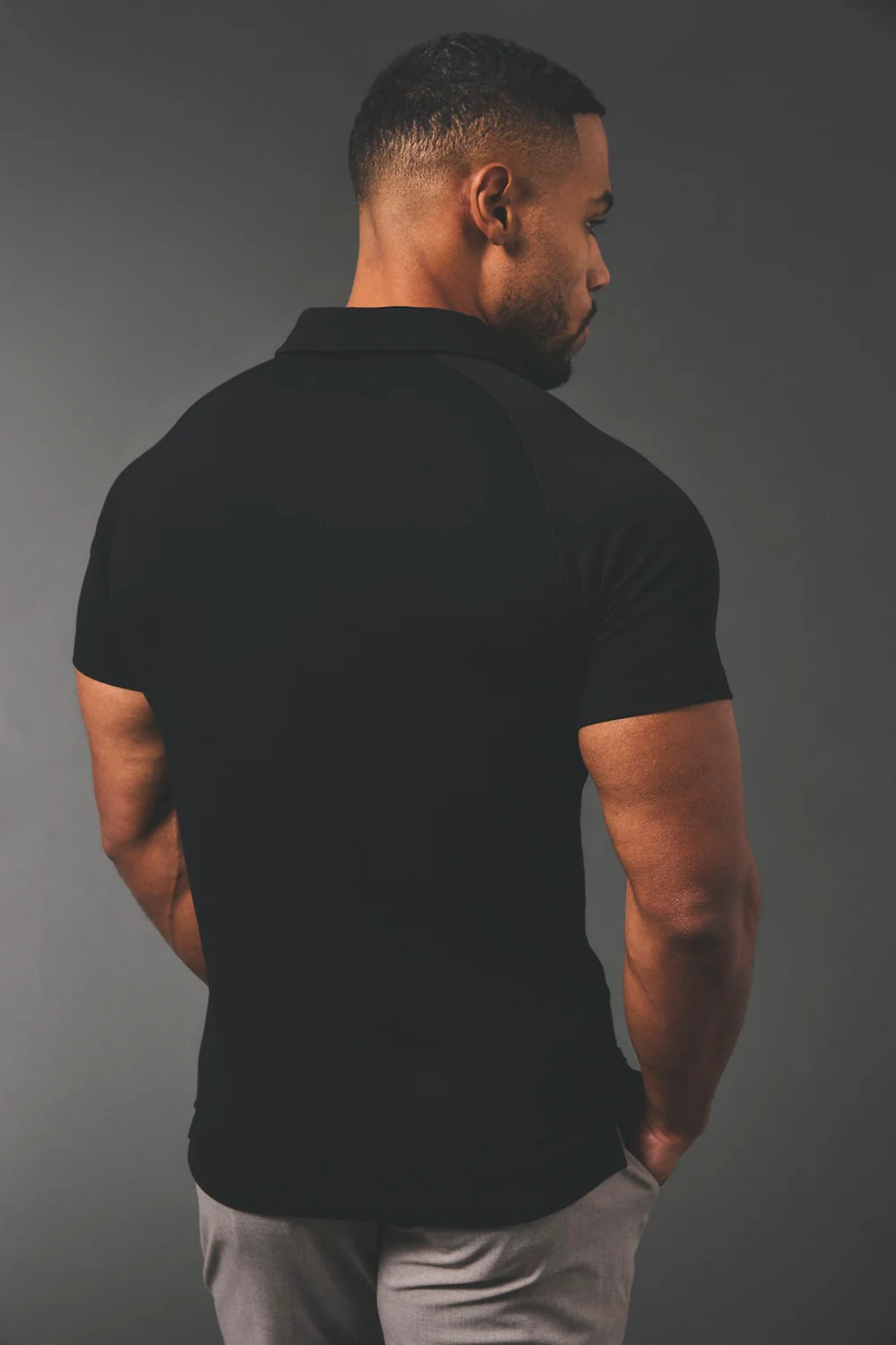 Zip Neck Polo Shirt in Black - Image 5